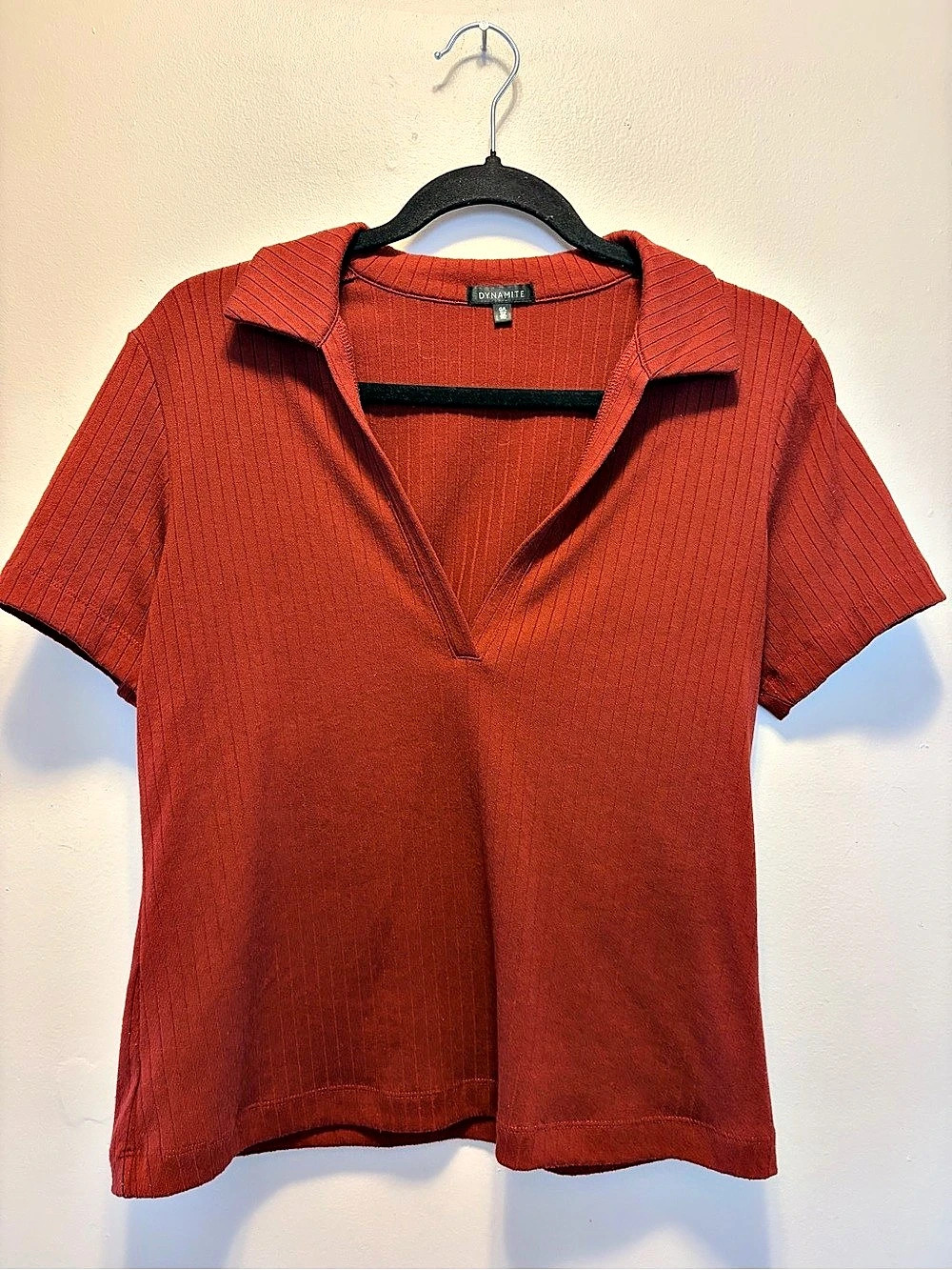 Dynamite Ribbed Short Sleeve Top in Rust Size Large